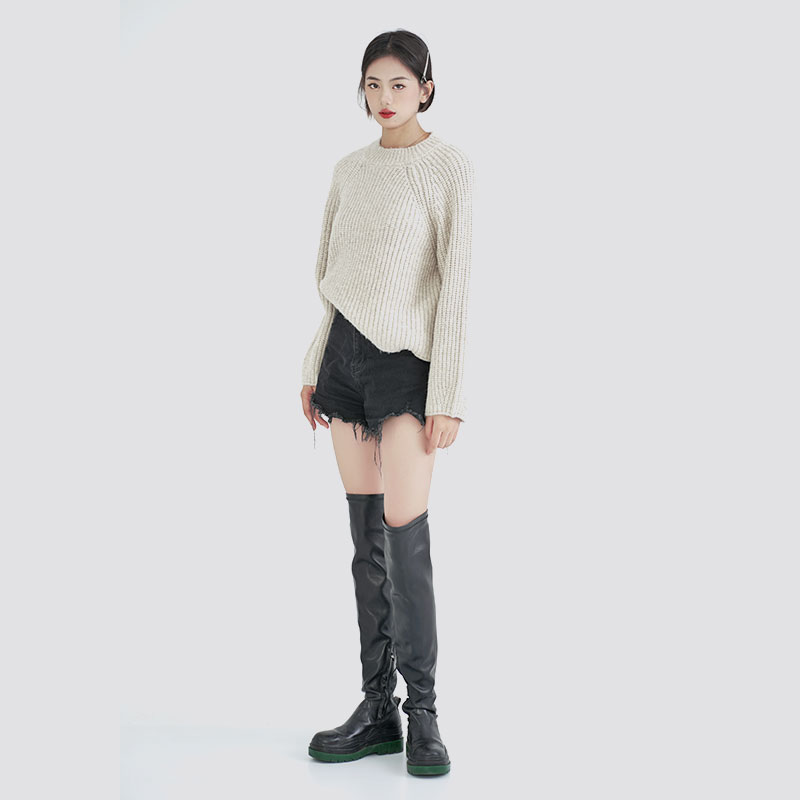 Sweter pullover rajutan longgar leher bulat kasual musim gugur
