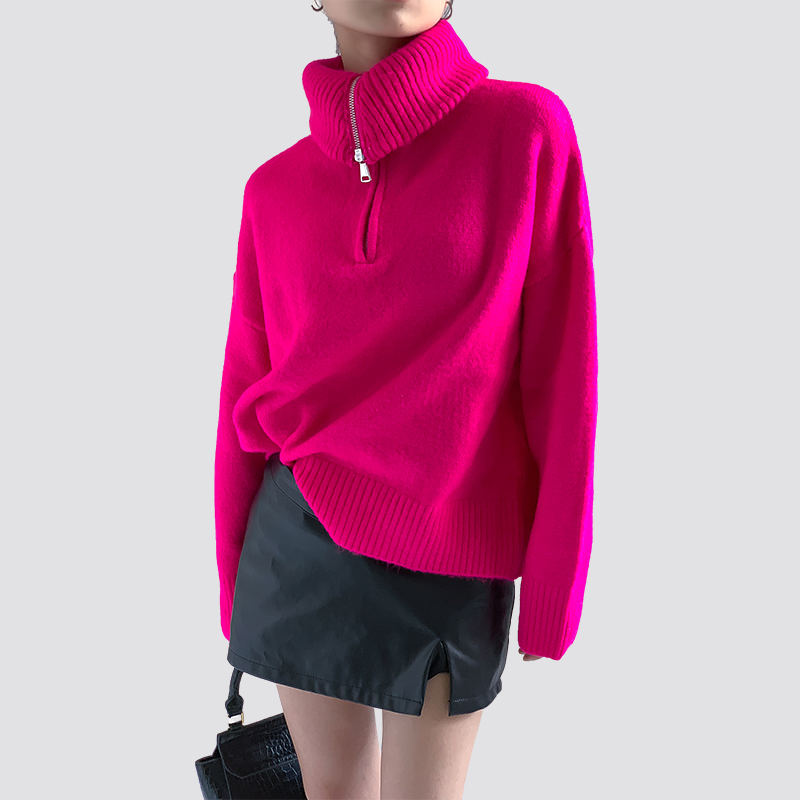 Sweater ritsleting merah mawar